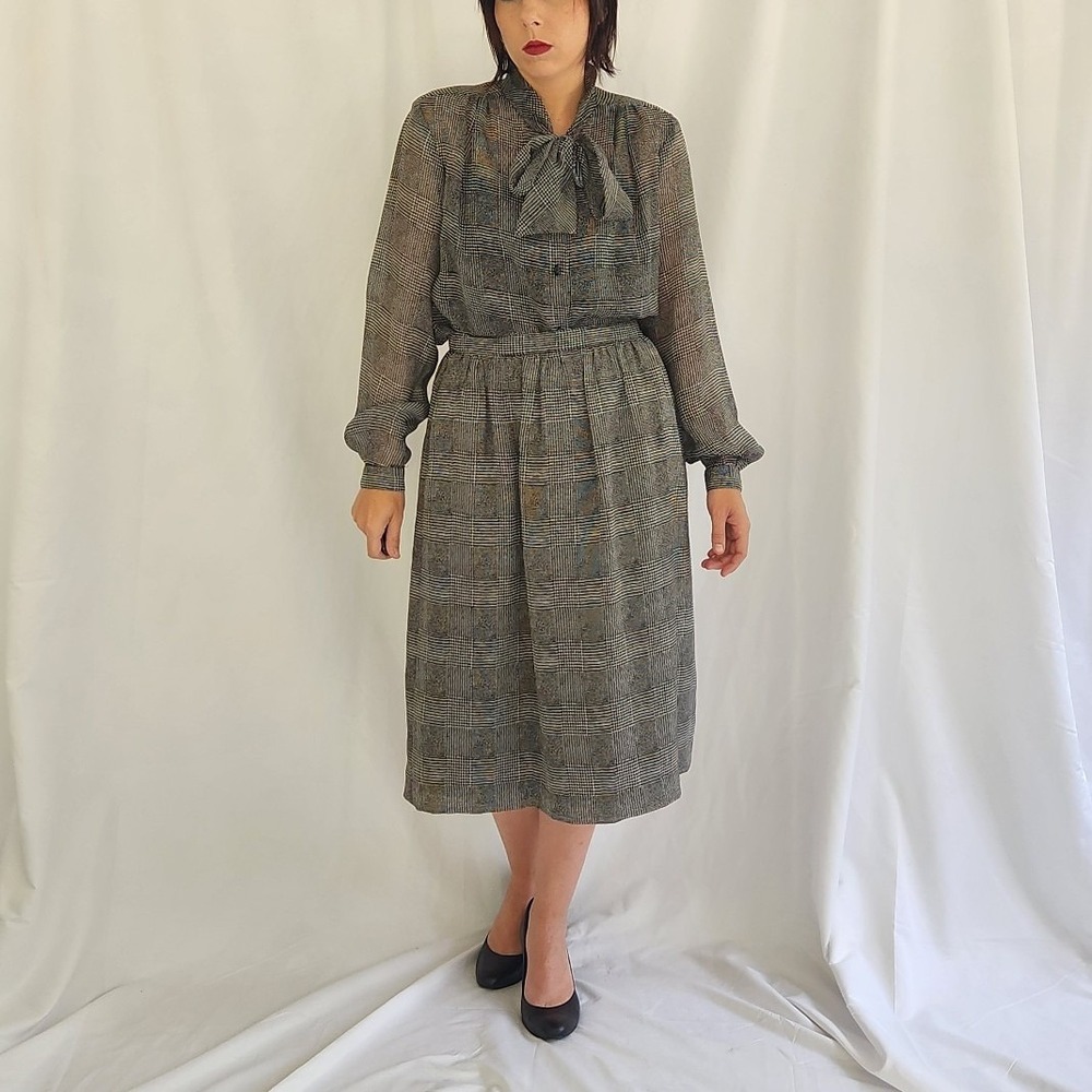 80s Black and White Plaid Skirt‎ Set